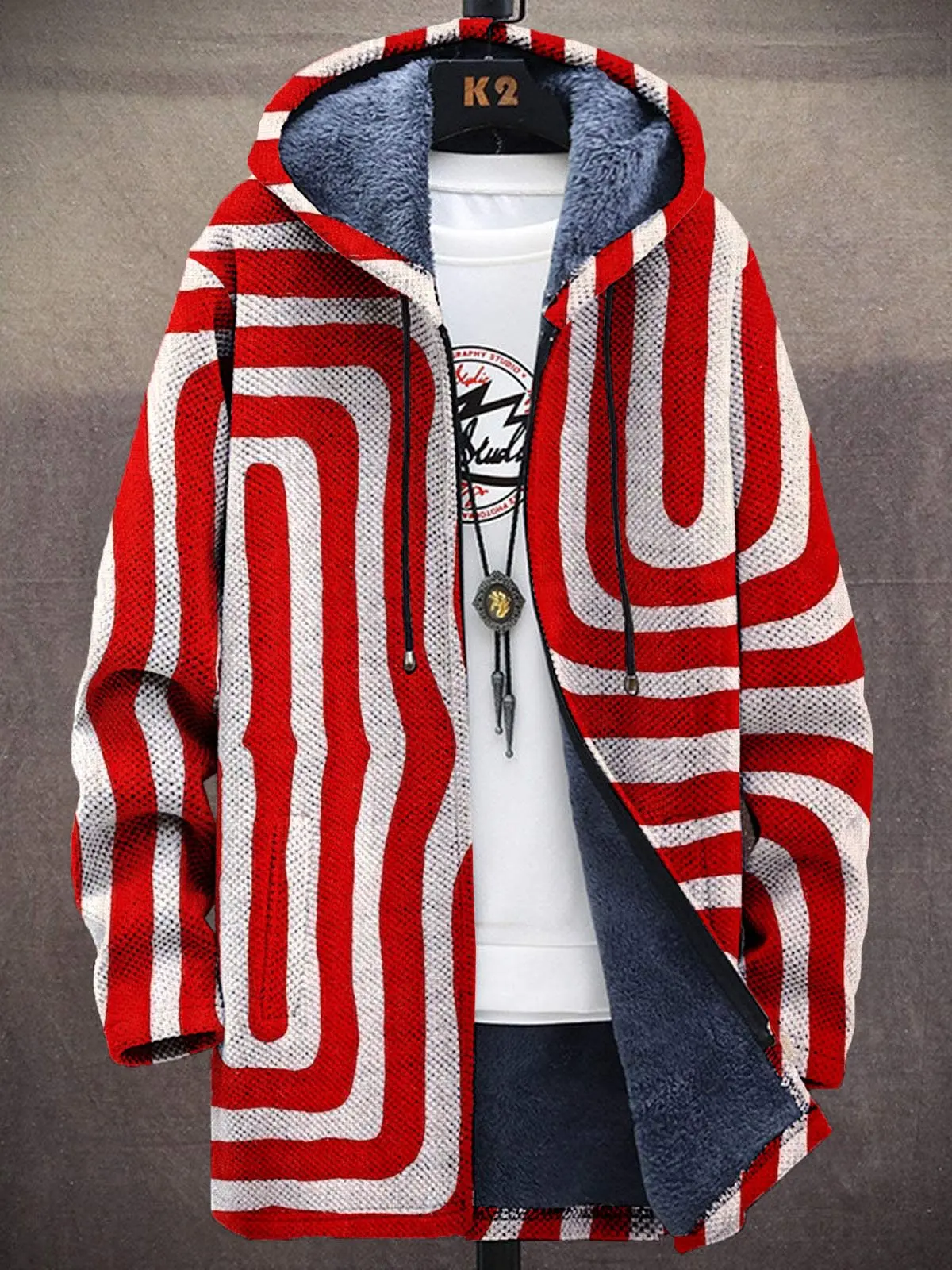 Retro Colorful Irregular Print Unisex Plush Thick Long-Sleeved Sweater Cardigan Coat Men's Thick Warm Jacket