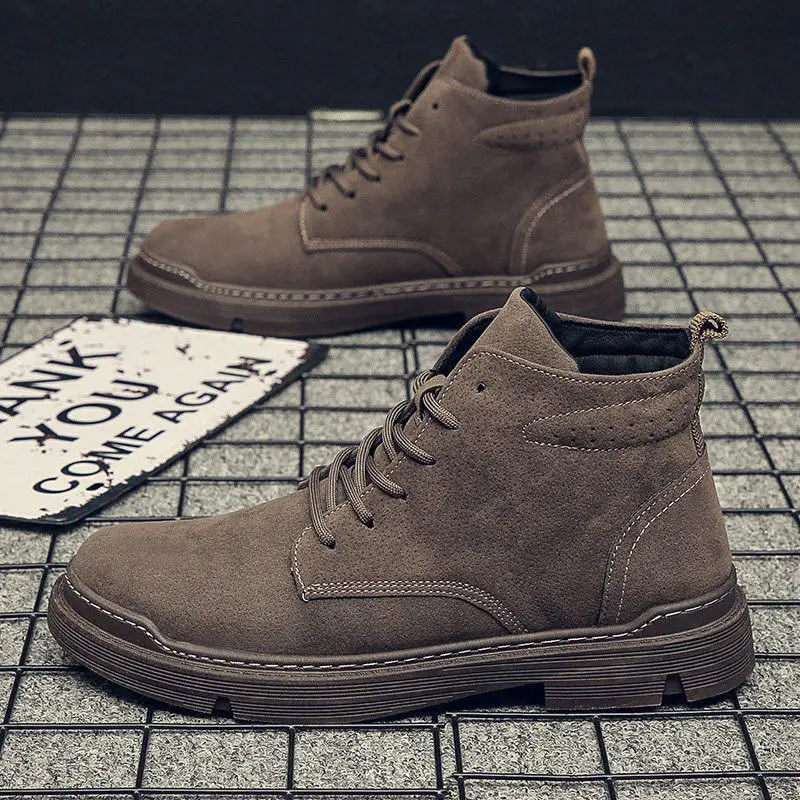 Men's Boots Work Boots Autumn Retro High Top Men Casual Shoes Outdoor Comfortable Motorcycle Boot Lace-up Suede Male Ankle Boots