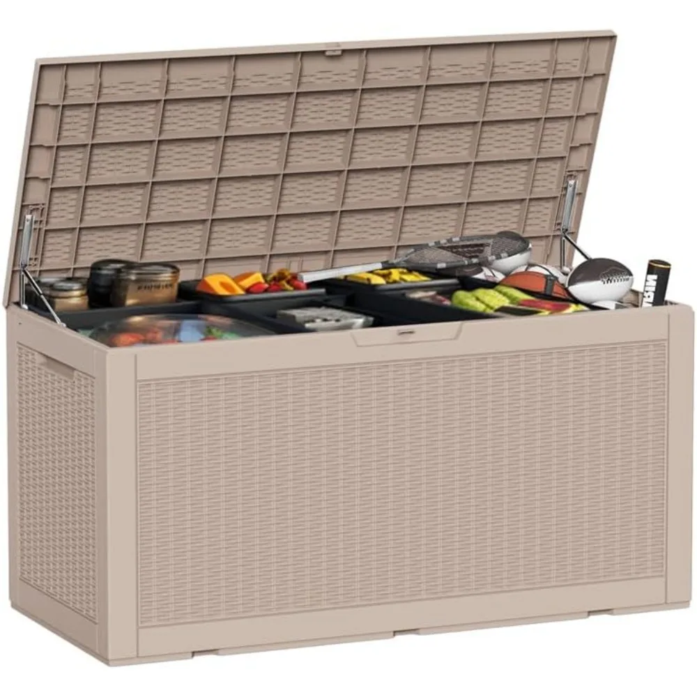 

Outdoor Deck Box Waterproof Resin Storage Box with Lockable Indoor Outdoor Storage Bin for Patio Cushions,Patio Furniture, Garde