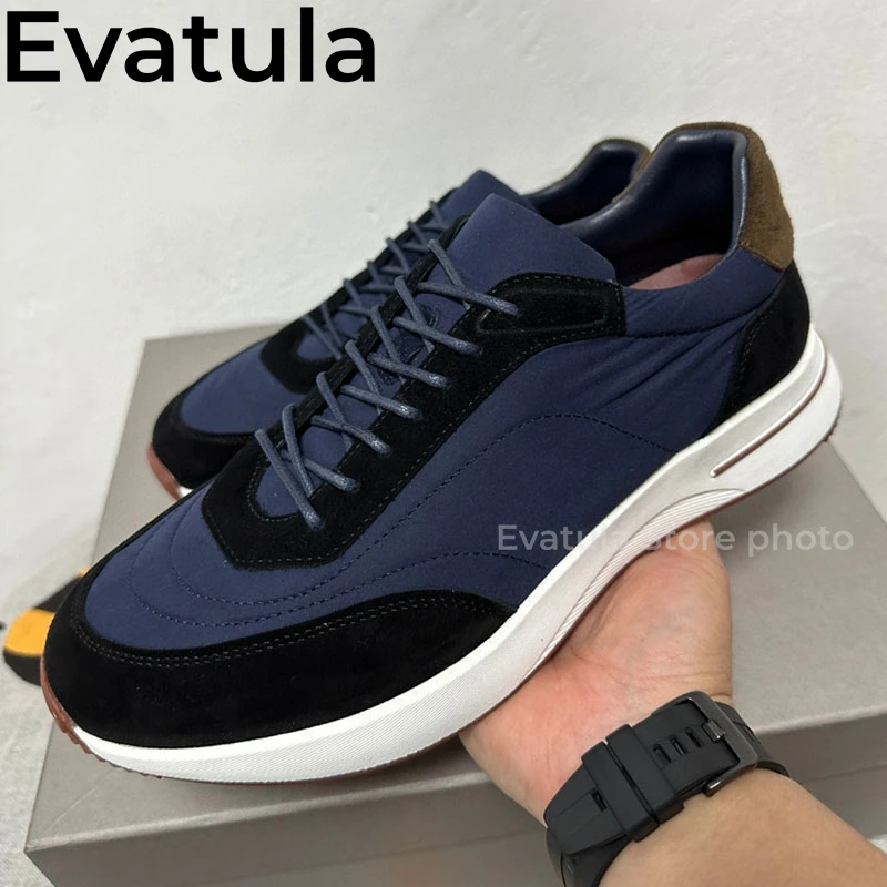 2024 Spring Round Toe Lace Up Sneakers For Men Suede Patchwork Breathable Flat Shoes Casual Comfort Walking Loafer Shoes Male