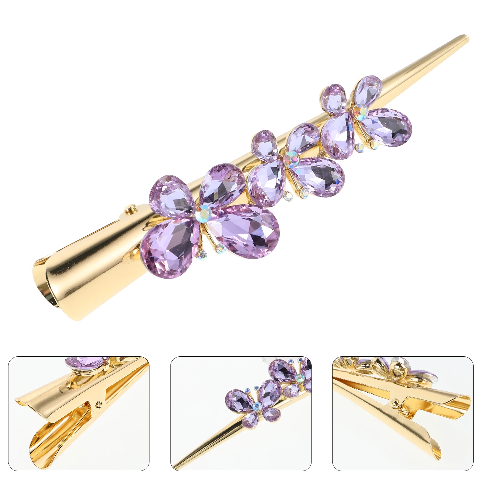 

Sparkling Rhinestone Butterfly Metal Alligator Hair Clip Long Barrette Hairpin Stylish Decorative Accessories Wedding Party Wear