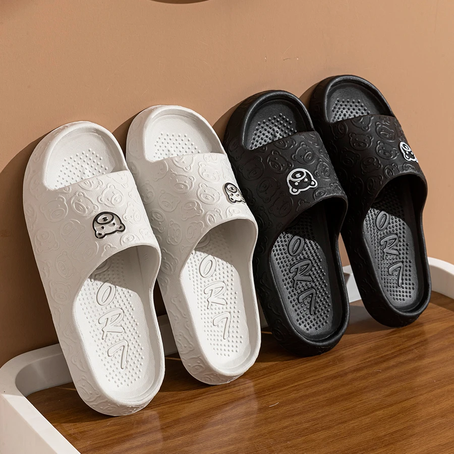 Sommerliche Herren-Hausschuhe mit Bärenmuster, rutschfeste, weiche Damen-Sandalen für Bad und Innenbereich, lässige Paarschuhe für Studentenwohnheime