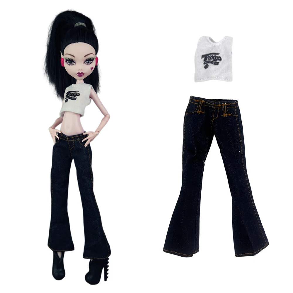 1 Set White Top Outfit Pants Jeans Trousers Clothes  for Monster High Doll Accessories Toys Daily Dollhouse Miniatures