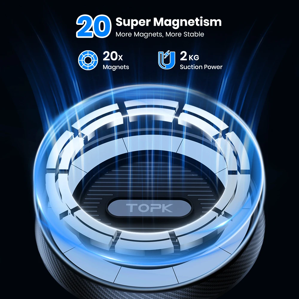 TOPK Dudukan Ponsel Magnetik untuk Mobil dengan Magsafe 360 ° Dudukan Rotasi dengan Suction Cup untuk Ventilasi Udara & Dashboard Kaca Depan untuk Semua Ponsel