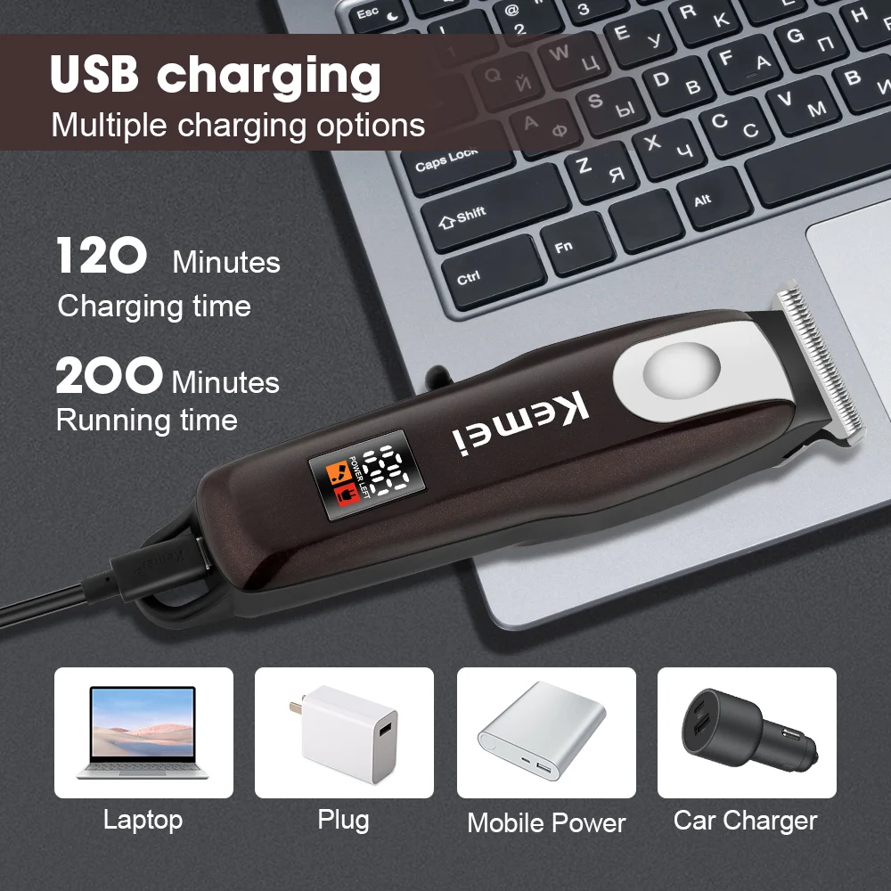 Kemei KM-PG233 KEMEI New Mini Electric Clipper Barber Charging and Inserting Dual Use Small and Portable LCD Count Hair Clipper