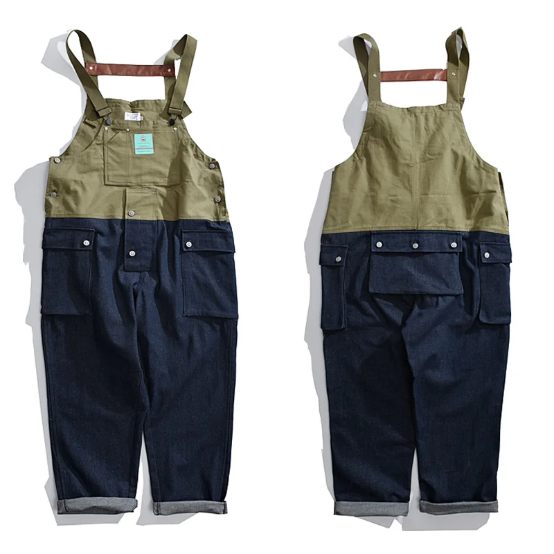 

Reverse Craftsman American Street Style Color Block Jumpsuit Overalls European Style Workwear