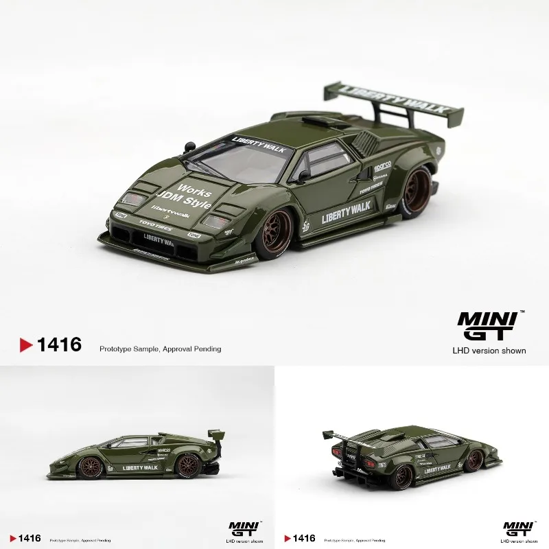 MINIGT 1:64 Lamborghini Countach Military Green Special Finish Diecast Collectible Scale Model Car For Hobby Display#1416