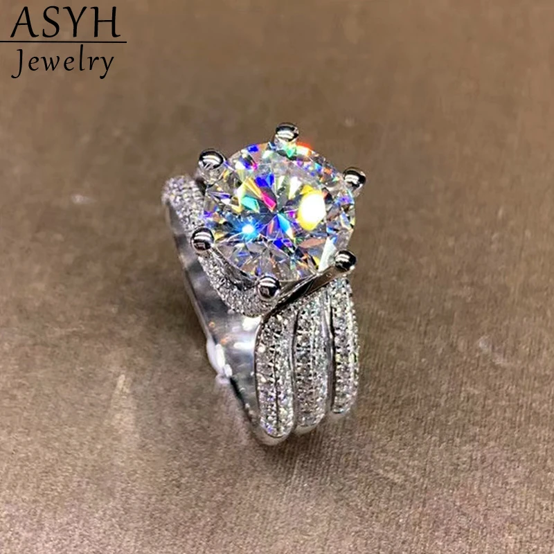 

ASYH 3-5Ct настоящий муассанит обручальное кольцо для женщин 925 Стерлинговое Серебро Роскошные качественные ювелирные изделия