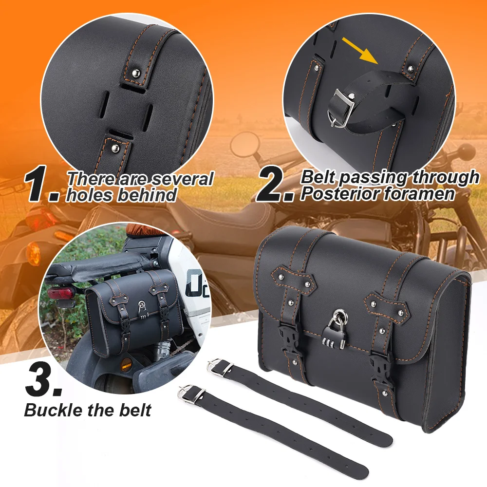 1PC Motorcycle Saddlebag Anti-theft Waterproof  Tool Bag With Password Lock Leather Bag for Harley Sportster XL883 Universal