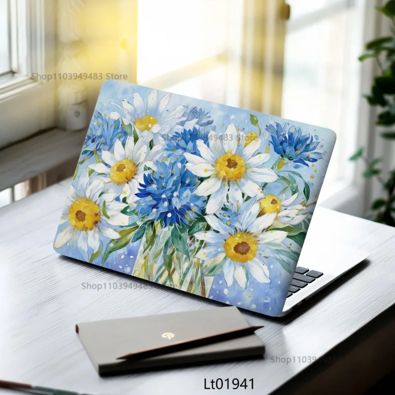 2 Pcs 38.3*27.5cm Oil Painting Laptop Skin Stickers Flower  Aesthetic Vinyl Decals for MacBook Tablet PC Waterproof Cute Crafts