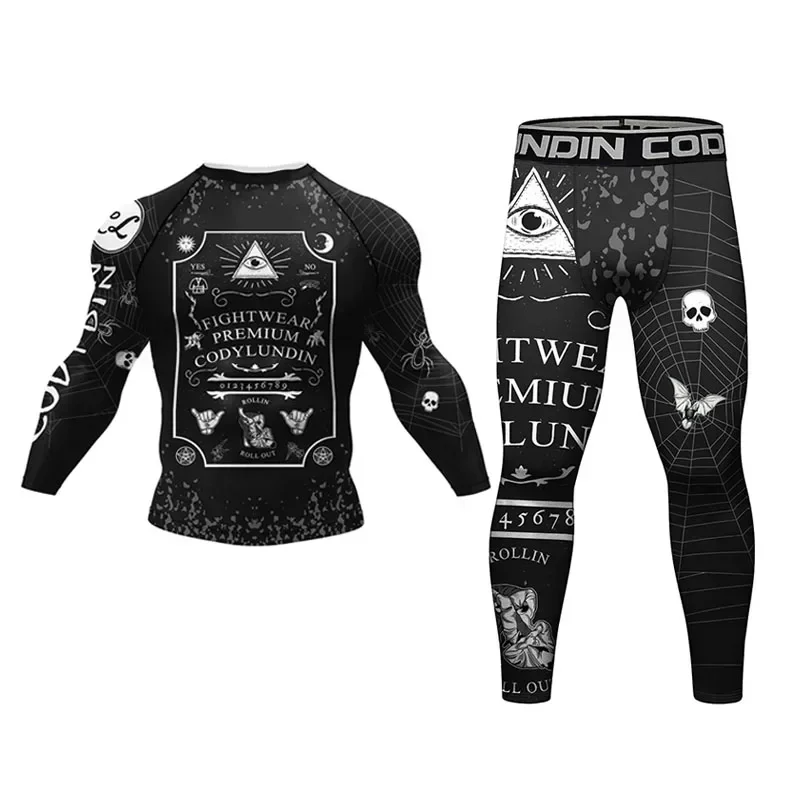 Fitness odzież na siłownię męski zestaw bokserski odzież sportowa MMA BJJ Muay Thai Rashguard treningowy dres sportowy kompresyjny