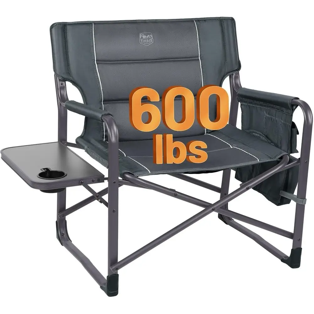 

Upgraded Oversized Folding Camping Chair with Side Table, Detachable Seat, Supports Up to 600 lbs (Gray)