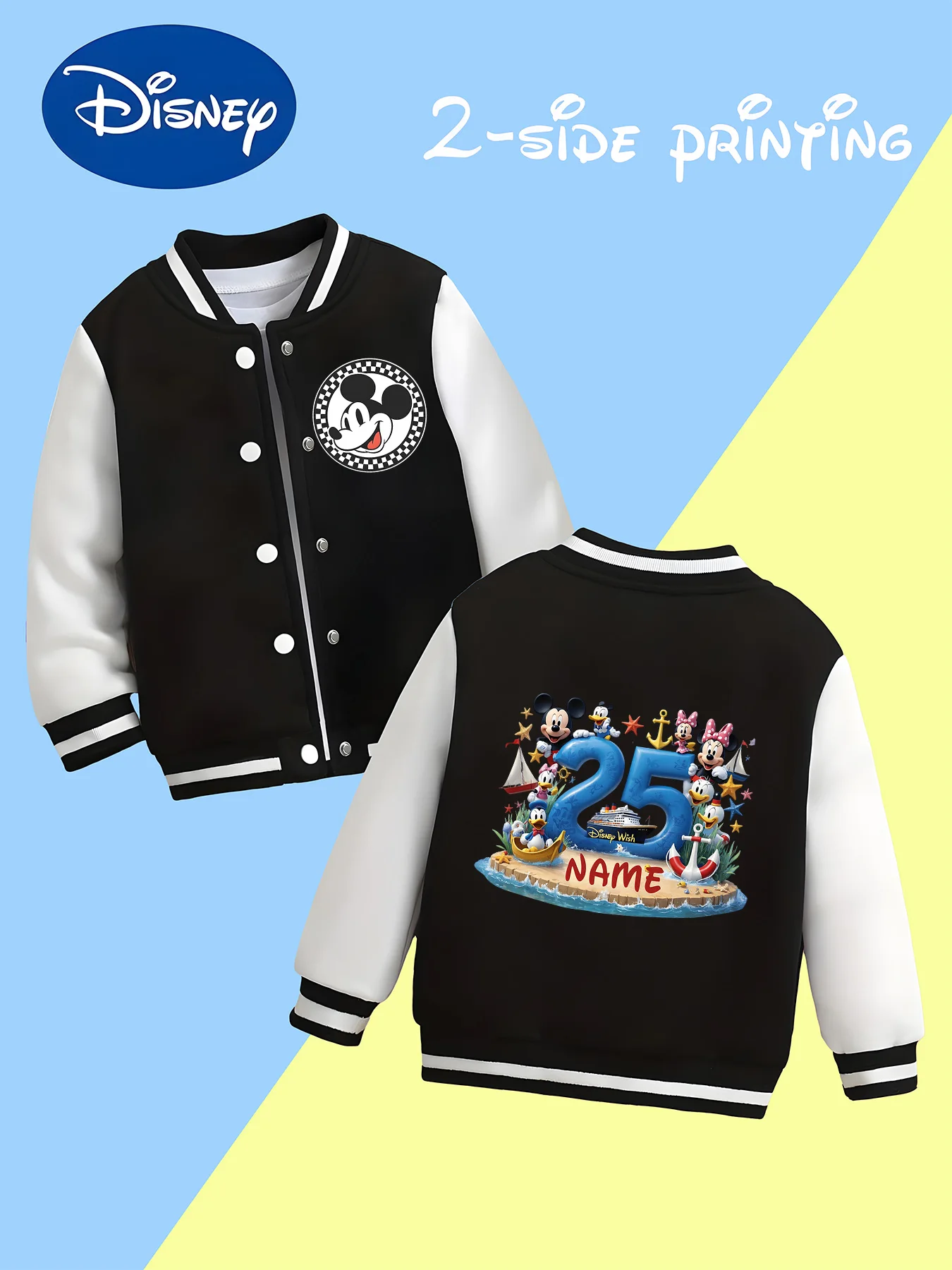 

MINISO Disney 25th Anniversary Baseball Jacket for Kids - Double-sided exclusive 25th anniversary pattern, perfect for commemora