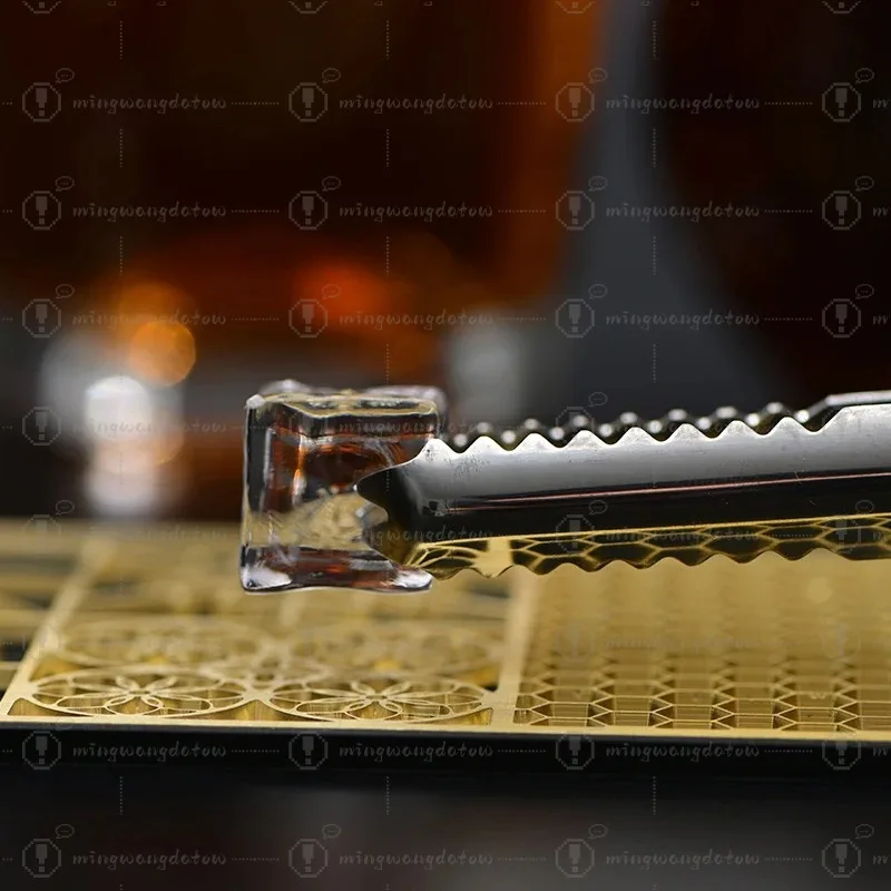 Ice Cube Design Plate Food Grade Brass Ice Stamp Mold Ice Printing Bar Bartender Whiskey Pressing Stamping Square Tray