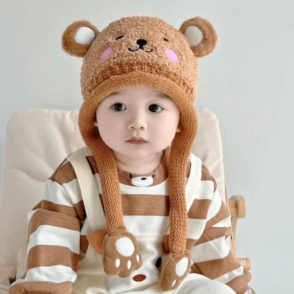 

Fashion Cartoon Baby Plush Hat Pig Keep Warm Knitted Hat Bear Windproof Ear Protection Hat Outdoor