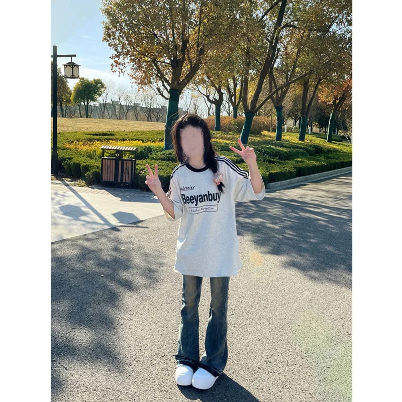 

American Sle High Waist Bell Bot Jeans Women's Summer New Arrival Wide Leg Pants Dra Small Size Ladies Denim