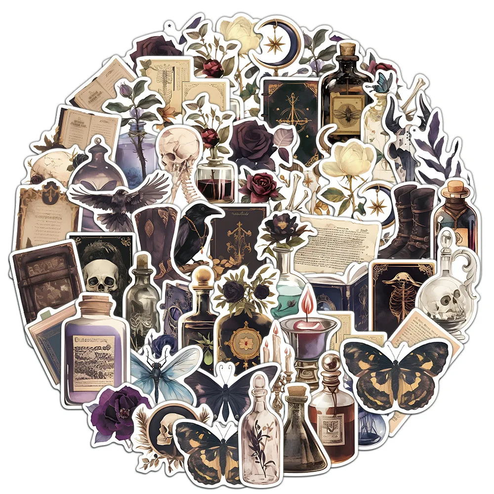 Étiquettes autocollantes pour bouteilles d'halloween, 50 pièces, rétro, Potion magique gothique d'horreur, autocollants Vintage pour valise, Scrapbooking, autocollants pour ordinateurs portables