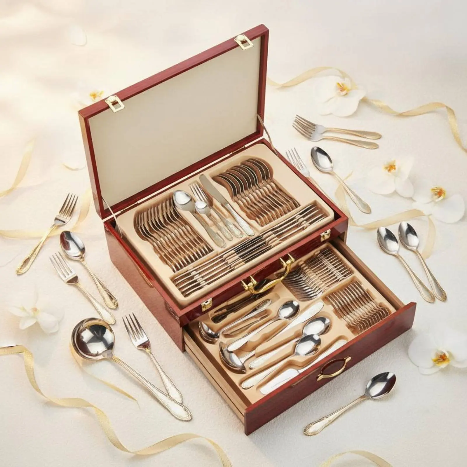 72 Pieces 72 Piece Cutlery Gift Set Mirror Polished Gold Plated Cutlery Set Tableware Easy to Clean Rust Resistant