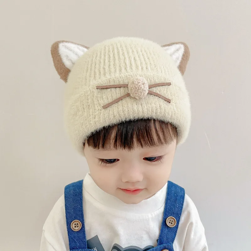 Warm Baby Beanie Kawaii Cartoon Cat Ear Crochet Bonnet per Toddler Boy Girl Cute Fashion autunno inverno peluche addensare cappello caldo