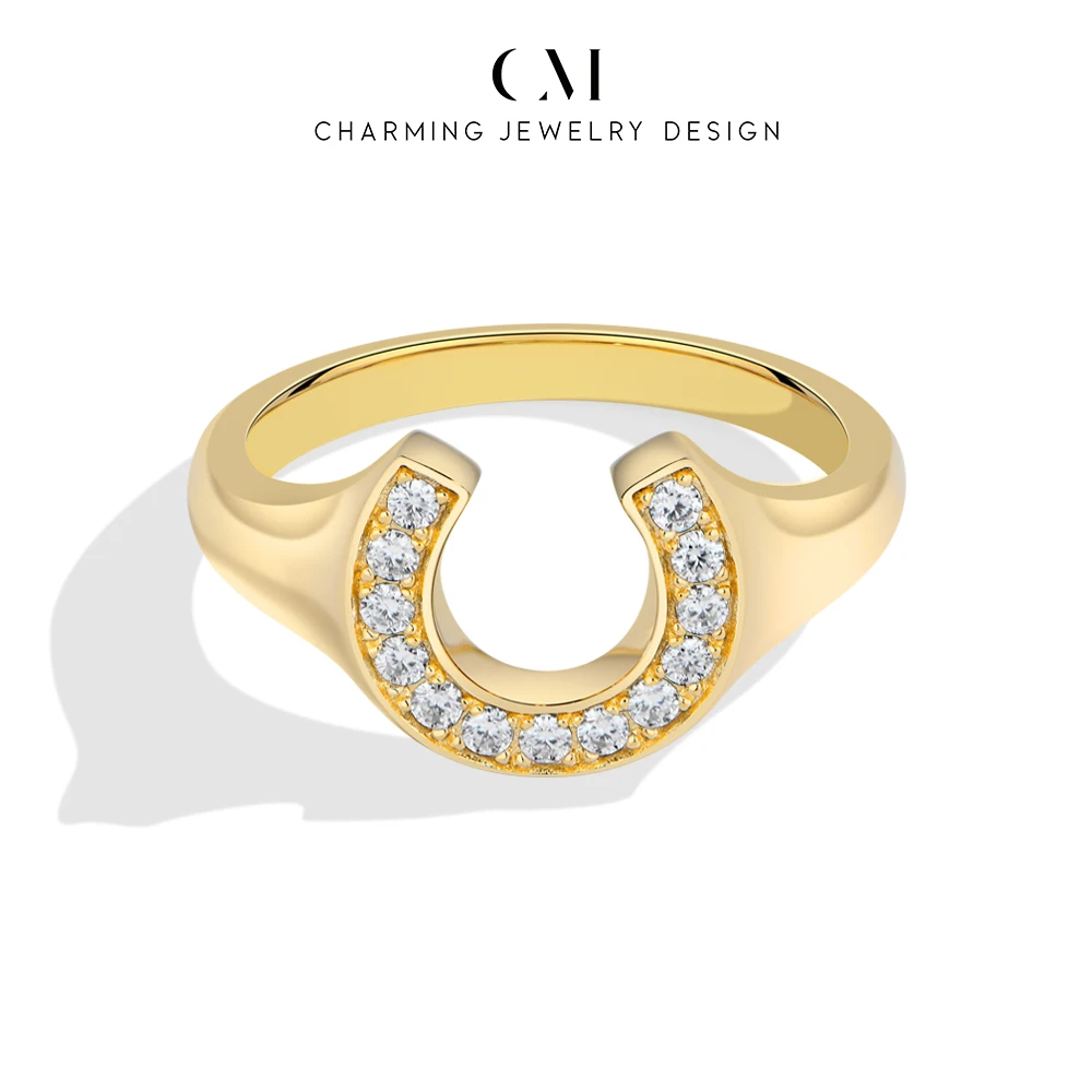 CHARMING 2026 Lucky-Horseshoe Sparkling Dvvs1 Moissanite Ring S925 for party Classic Birthday Gift Suitable for all occasions