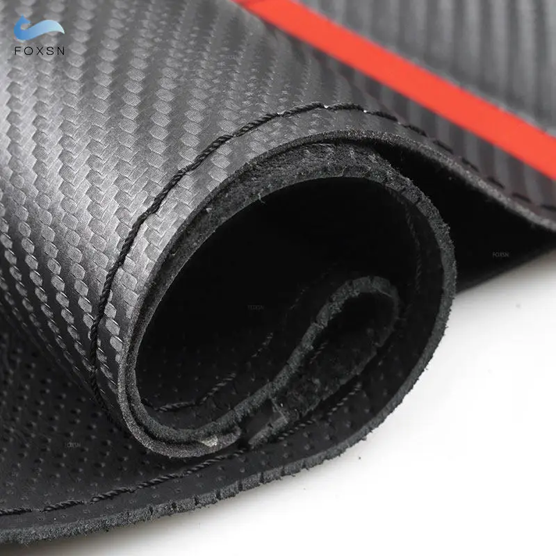 38cm Universal Hand-stitched Car-styling Interior Steering Wheel Braid Cover Carbon Fiber + Perforated Leather Splice