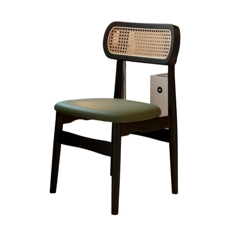 

Solid wood dining table and chair backrest retro rattan French medieval casual home high-end green stool