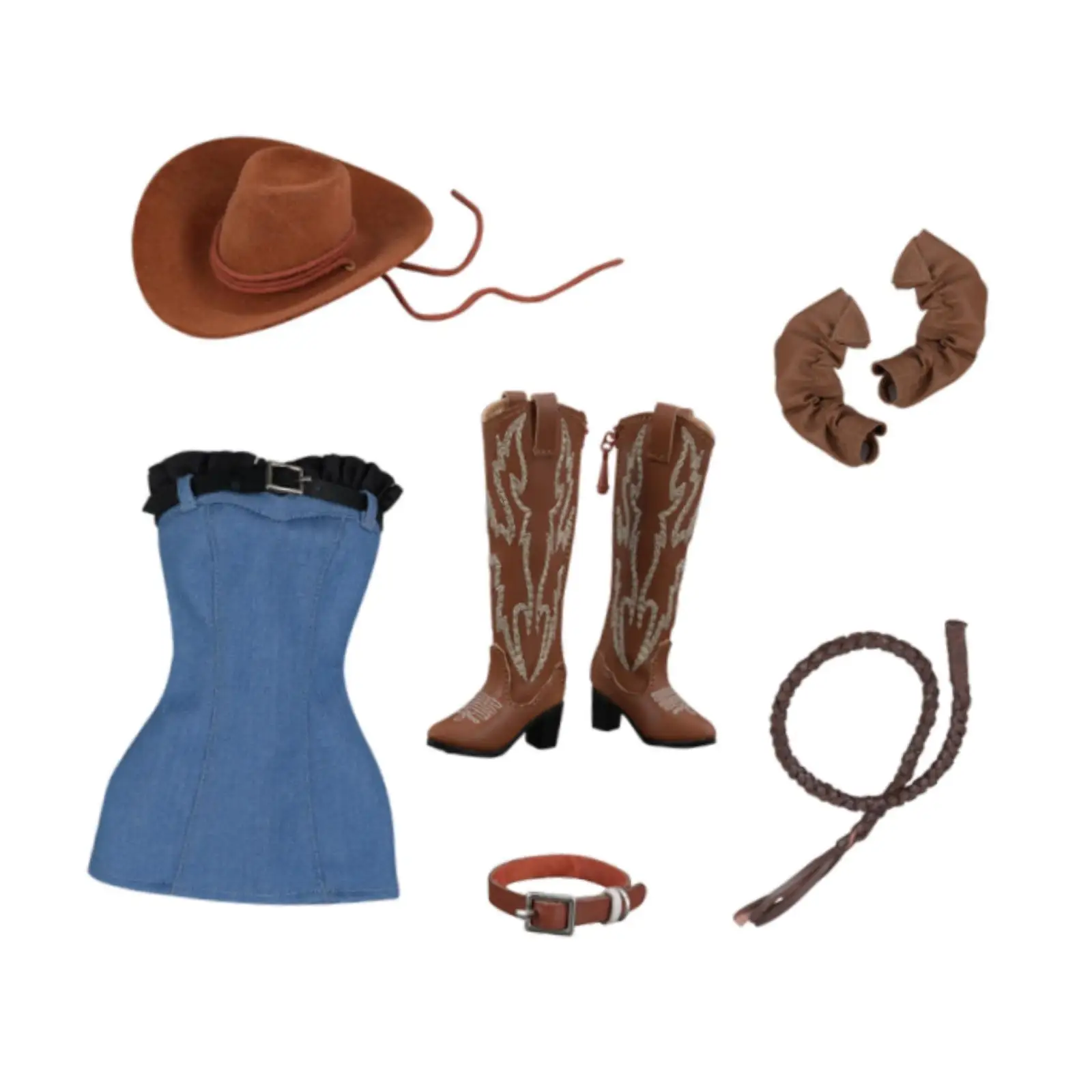 

1/6 Scale Female Figure Clothes Clothing Cowboy Boots Costume Fashion Cowboy Hat for 12 inch Female Action Figure Accessory