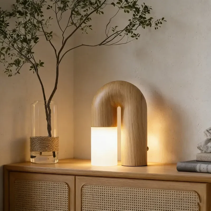 Reading Lampshade Bedside Table Desk Lighting Wood LED Multi-color Modern Minimalist U-shaped Wooden Table Lamp