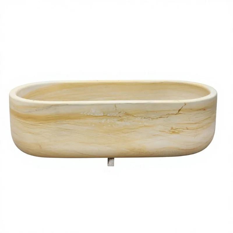 Modern Golden Marble Freestanding Bathtub Luxury Natural Yellow Stone Soaking Tub Solid Stone Bath For Villa And Hotel