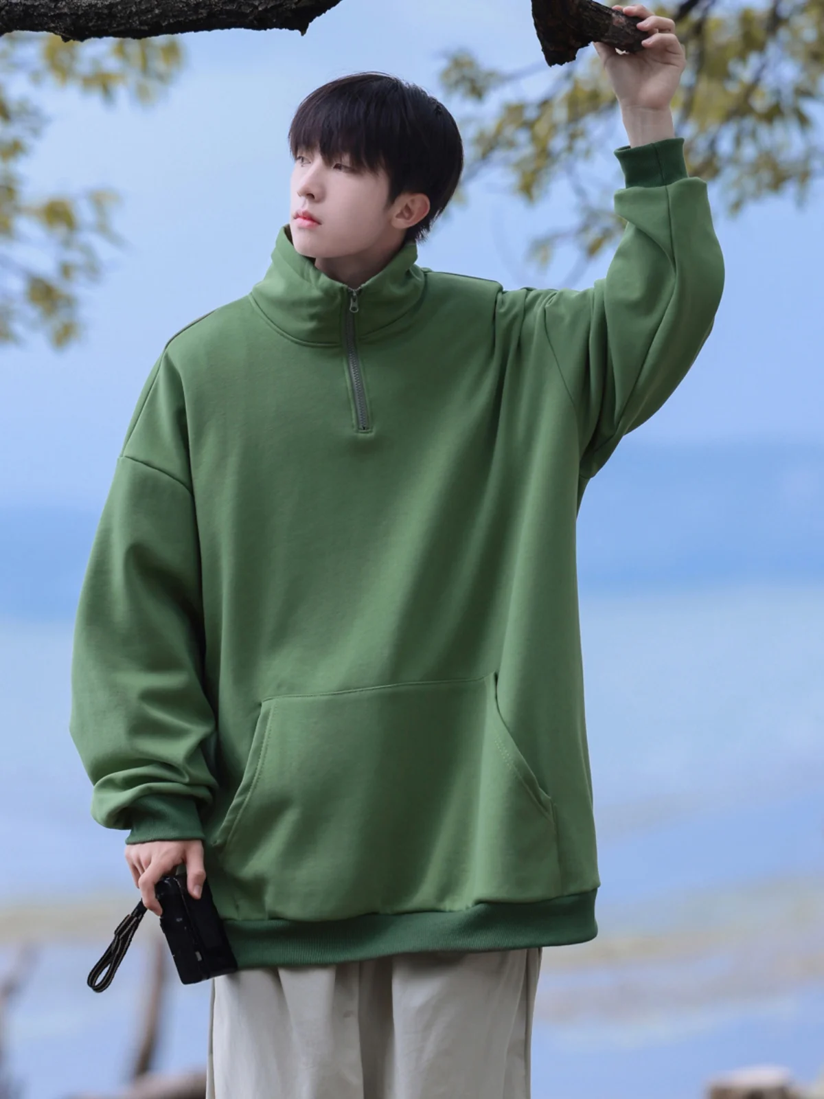 

Мужская толстовка свободного кроя на молнии, осенняя повседневная куртка-худи, модная молодежная модель с антибактериальным и водоотталкивающим эффектом