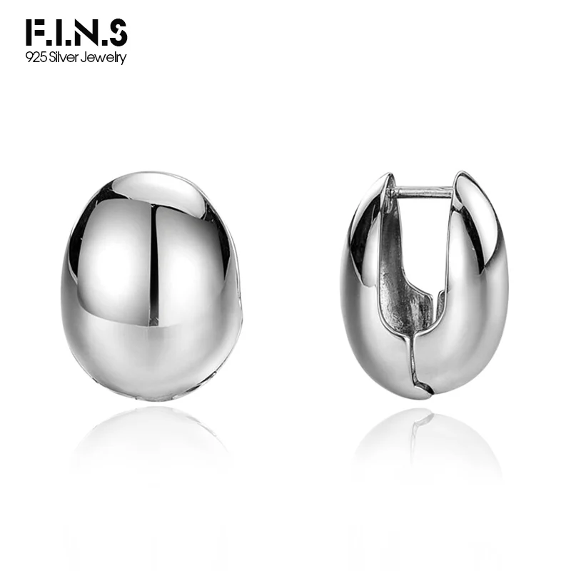 

F.I.N.S Original Egg Shape Real S925 Sterling Silver Stud Earrings Large Glossy Piercing Ear Buckle Minimalist Fine Jewelry