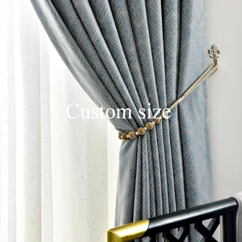 

Custom Size Fashion Luxury European Wheat Texture Thick Blackout Fabric Window Tulle Curtains for Living Room Bedroom Dining