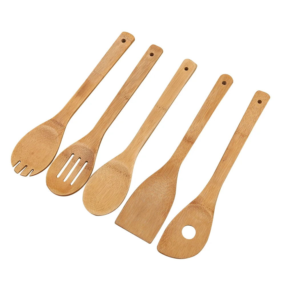 

5PCS Wooden Cooking Spoons and Spatulas Bamboo Utensil for Nonstick Pan and Cookware bamboo kitchen utensils