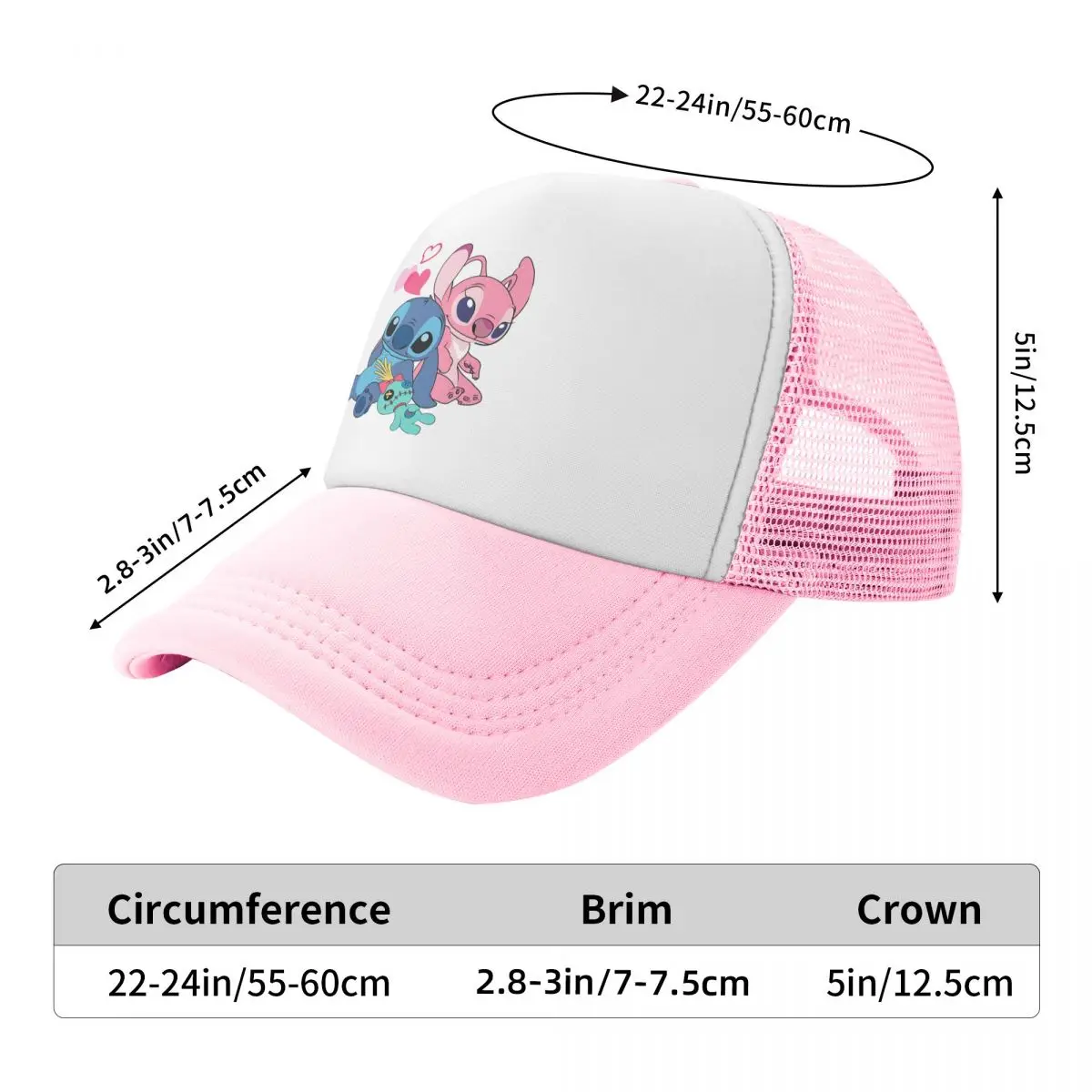 Stitch Angel Experiment 626 Trucker Hat Men Women Hip-Hop Lilo and Stitch Hats Sun Hat Cap Polyester Mesh Baseball Caps Summer