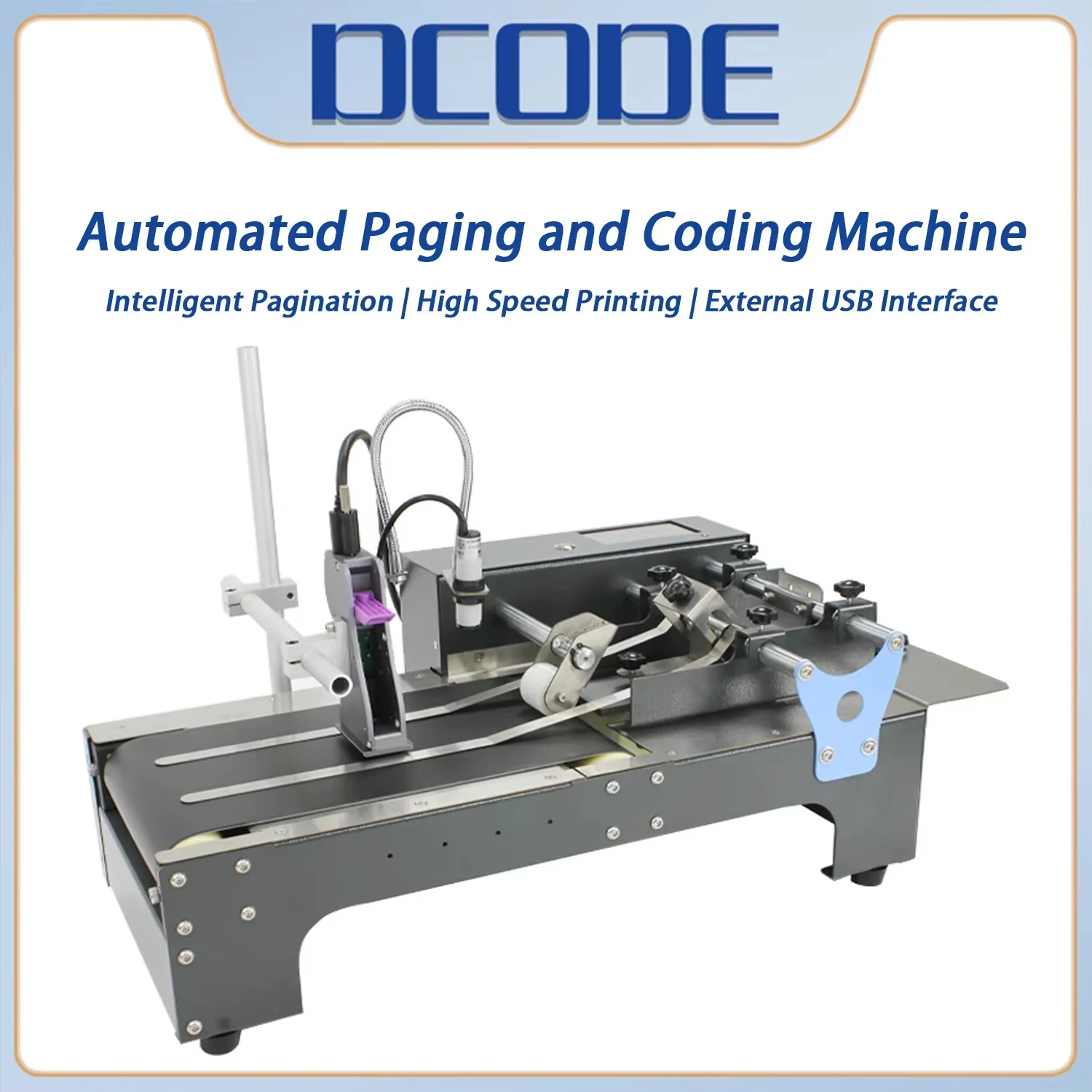 DCODE 12.7mm/25.4mm Automatic Paging Inkjet Printer with Conveyor Belt Paging Coding Machine QR Barcode Expiry Date