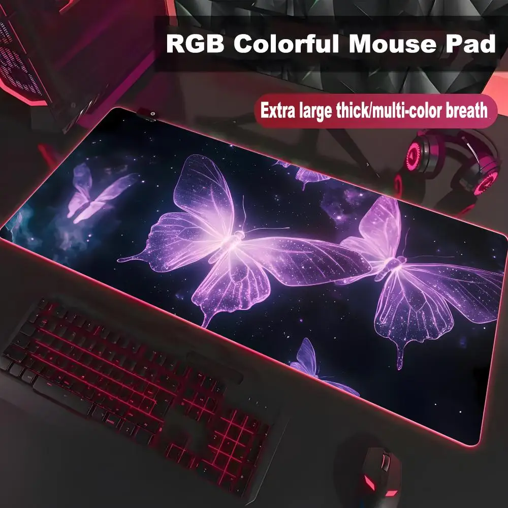 Mouse Pad Beautiful Butterfly High-end E-sports Mouse Pad RGB LED Pc Large Student Writing Pad Gamer Luminous Mat HYB XXC