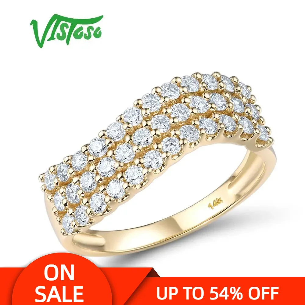 VISTOSO Gold Ring For Women Genuine 14K 585 Yellow Gold Ring Sparkling Diamond Promise Engagement Rings Anniversary Fine Jewelry