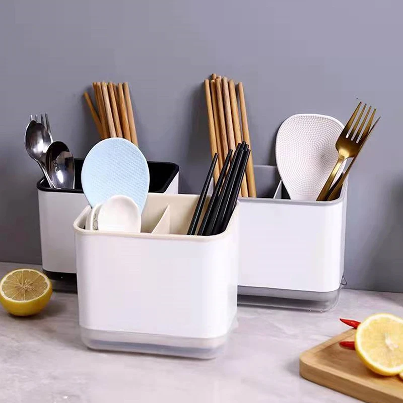 Chopstick Basket Storage Rack Household Multifunctional Kitchen Drainage Chopstick Cylinder Double Deck Cutlery Organiser