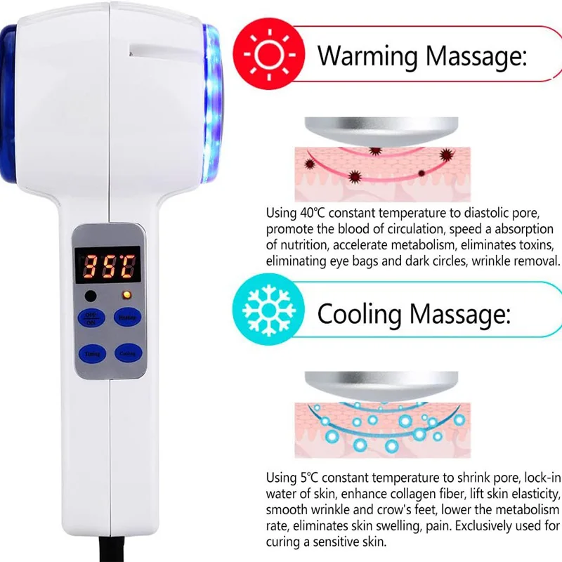 Hot and Cold Double Heads Hammer Massage Instrument Anti-Wrinkle Skin Tighten Lifting Blue Light Facial Beauty Massager Device