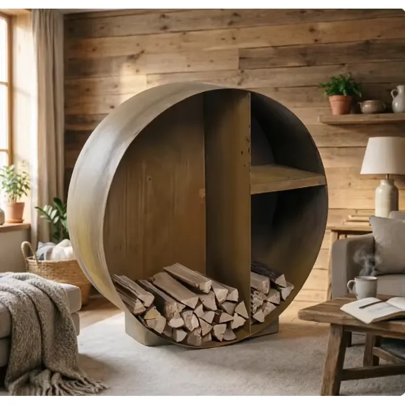 Modern Minimalist Circular Metal Storage Rack,Circle Shelf Suitable for Storing Firewood, Books, and Displaying Figurines.