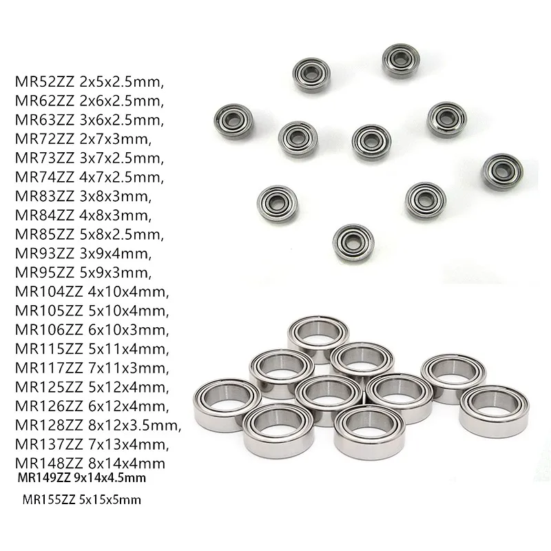 10pcs Miniature Bearing Metal Sealed Multiple Sizes MR52 MR63 MR84 MR105 MR74 MR115 MR105 MR126 MR149 ZZ Miniature Model Bearing