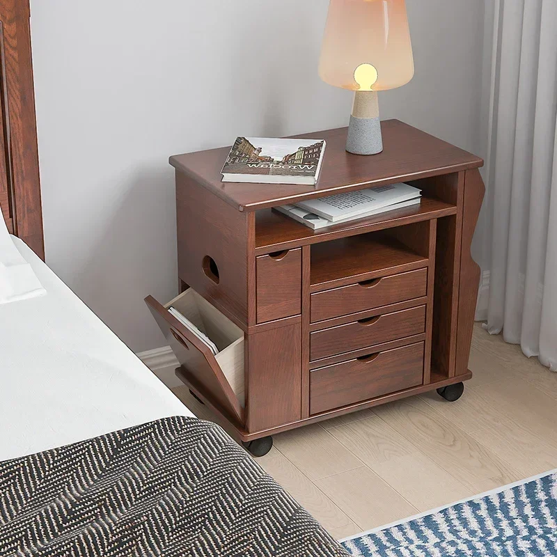 Solid Wood Bedroom Bedside Table, Living Room Practical Cabinet, Movable Storage Sofa Side Table, Bedroom Furniture