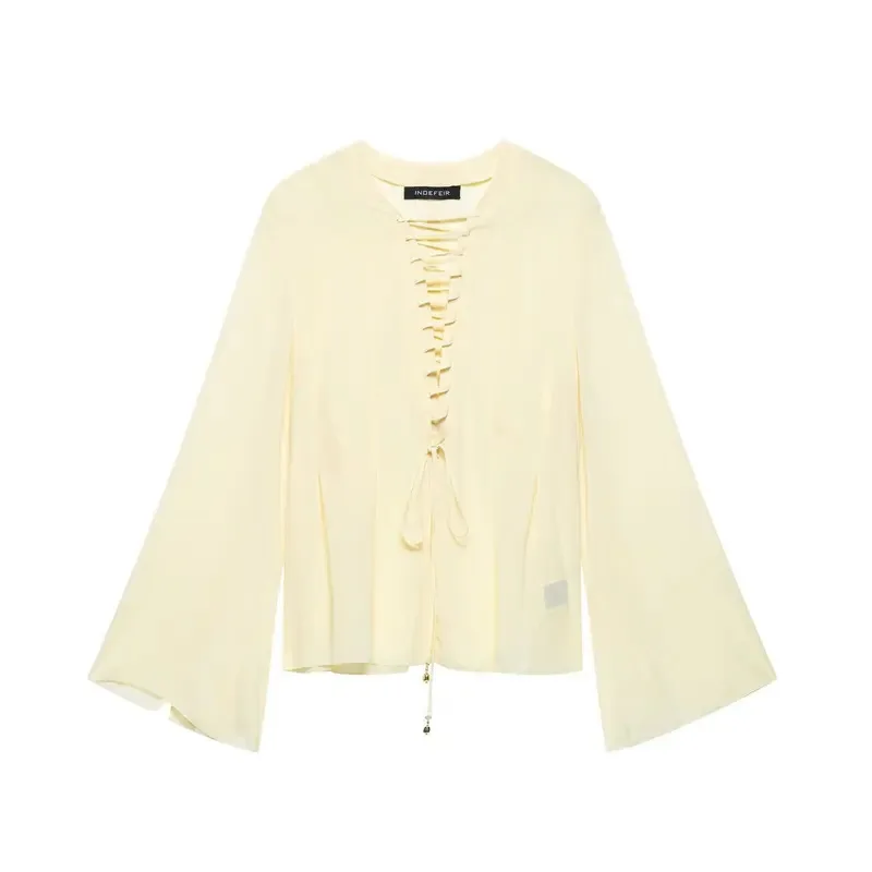 

Women's plus Size Chiffon Yellow Long Sleeve Shirt Elegant Tie Blouse Oversized Chic Top for Women