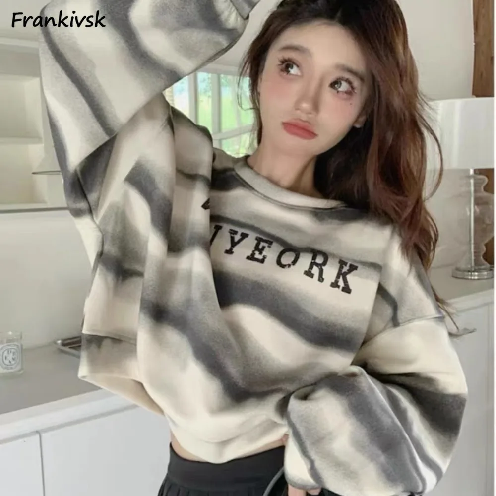 

Sweatshirts Women Tie-dye Korean Fashion Long Sleeve Schoolgirls Comfortable Casual College Autumn All-match Daily New Arrival