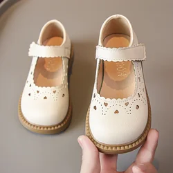 Girls Leather Shoes New Spring Autumn Fashion Kids Mary Janes with Cut-outs Heart Princess Sweet Children Dress Shoes Soft Chic