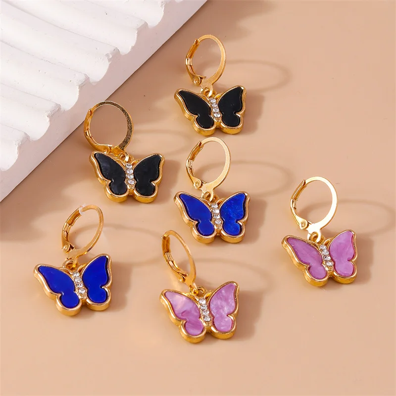 Aihua 6-teiliges Set bunter Kristall-Schmetterlings-Ohrringe für Damen und Mädchen, blaue und lila Schmetterlings-Ohrringe, Schmuckgeschenke – Detail 4