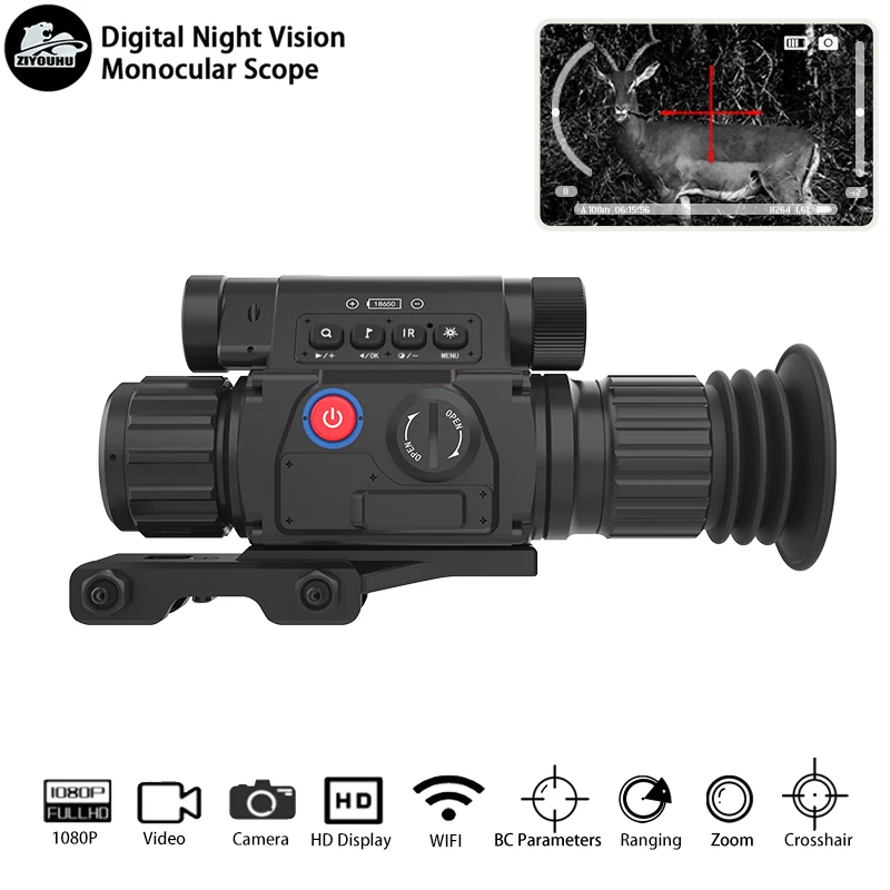 

Clip-on Digital Night Vision Scope with Laser Rangefinder,1080P Hunting Infrared Camera , WIFI, Crosshair Aim Sight Monocular