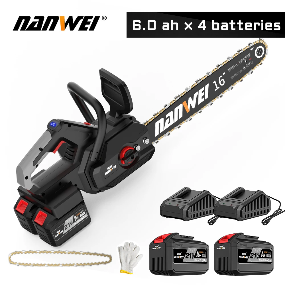 NANWEI Brushless Industrial Electric Chain Saw DIY Set For 16\'\' 40CM Woodworking Tool Outdoor Logging Machine