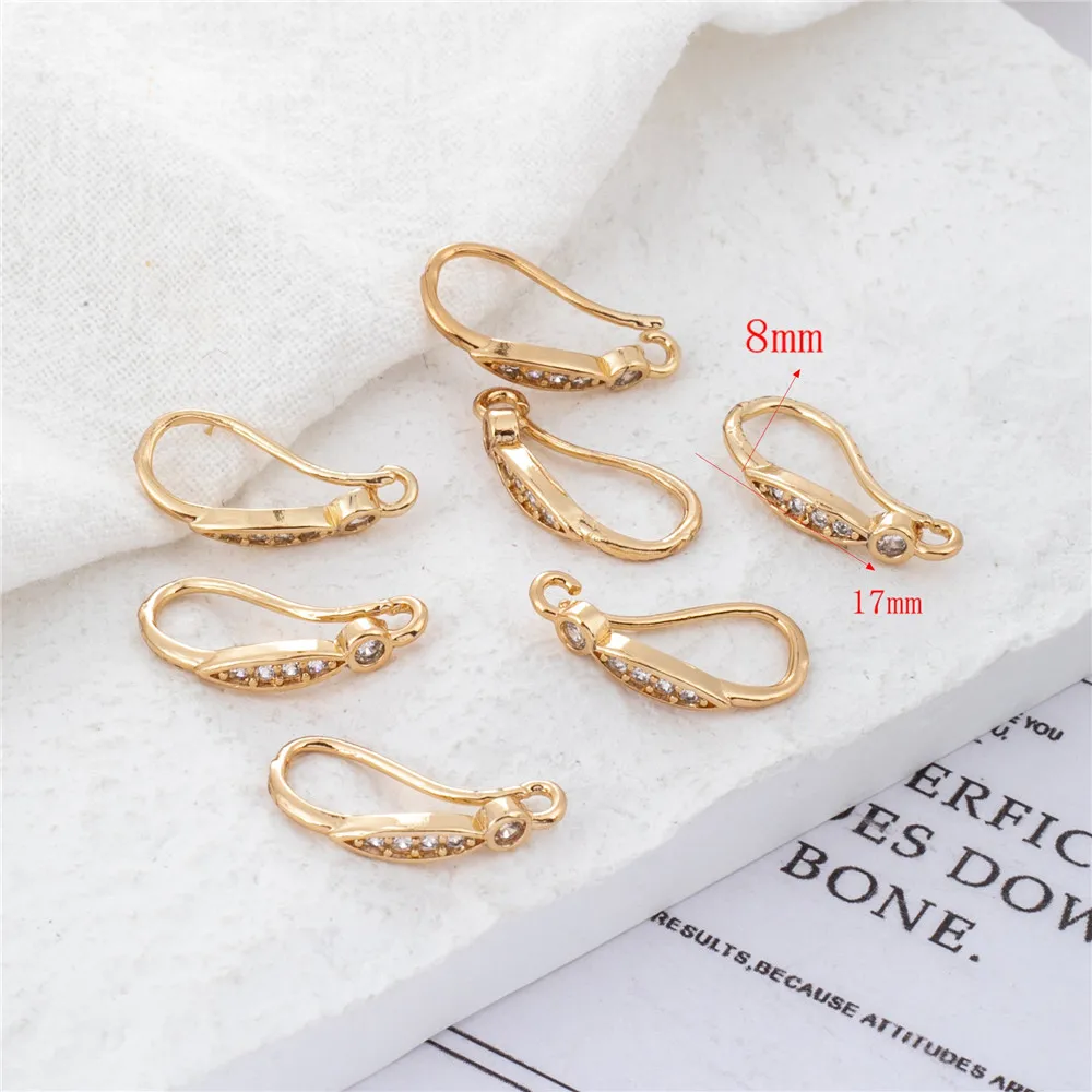 14K Bag Gold Inlaid Zircon Simple Plain Ear Hook DIY Handmade Jewelry Accessories Earrings