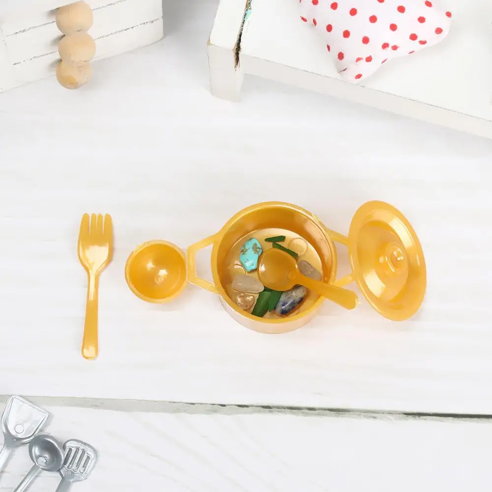 10/11 قطعة 1:12 مقياس ألعاب الطعام عموم شوكة وعاء اللعب منزل مصغرة تجهيزات المطابخ إكسسوارات دمي دمية أواني المطبخ نموذج